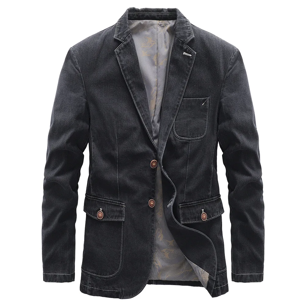 2023 New high-quality jacket men's thin style young and middle-aged handsome slim small suit spring and autumn denim coat S-4XL