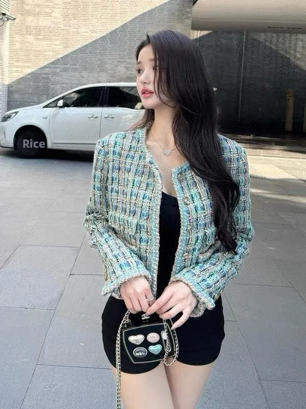 マンモスブルー サウスオイル ヘビーウェイト ウーブン ラグジュアリー オートクチュールコート 女性用 ゴールデンブルー レトロ スタイリッシュ アウターウェア