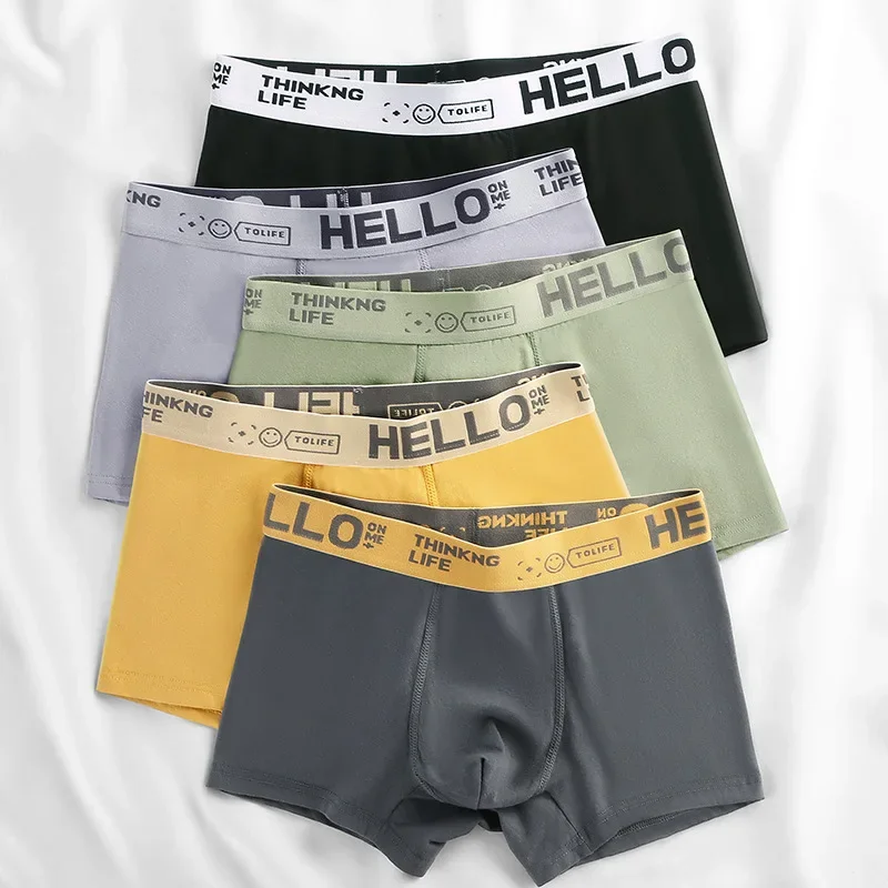 4 Pack Hello Men's Underwear Boxers Soft Comfortable Breathable Sports Shorts Boxer Underpants Soft Comfortable Male Panties