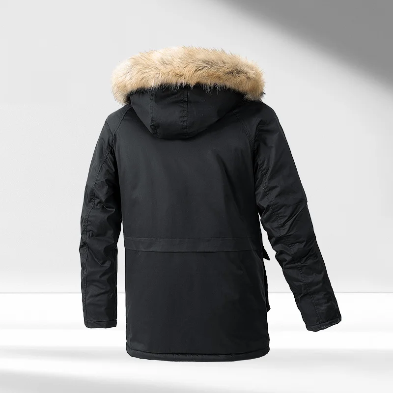 Men's padded Clothing Autumn Winter New Fashion Warm Thickened Outdoor Hooded Fur Collar Trench Coat Men's Medium Length Jacket