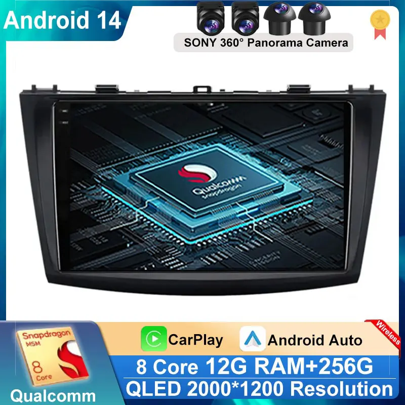 

Android 14 Car Radio 12GB+256GB For Mazda 3 2010 2011 2012 2013 Navigation GPS Multimedia Video Player Wireless Carplay