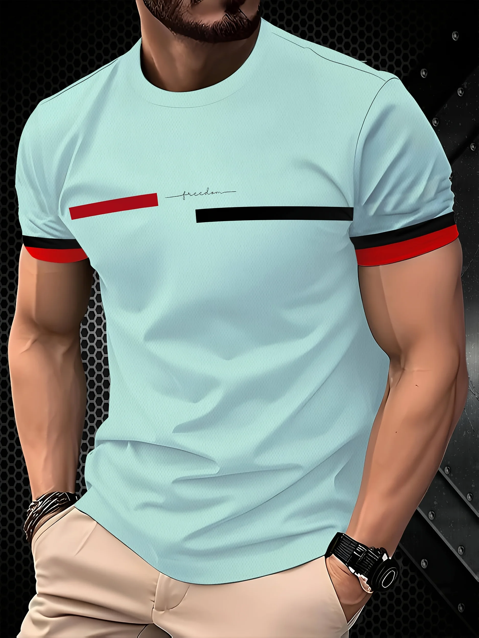 Men's Summer Loose-Fit Parisian Creative Letter Print Short-Sleeve T-Shirt Casual Slim-Fit Round-Neck Short-Sleeve Men's Top
