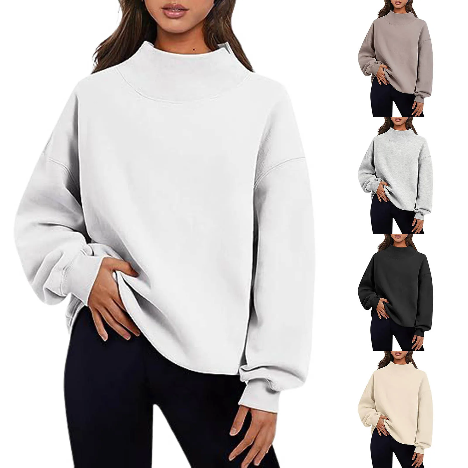 Women Long-sleeved Sweatshirt Cozy High Collar Sweatshirt for Women Warm Plush Pullover with Elastic Cuff Fall Winter Sports Top