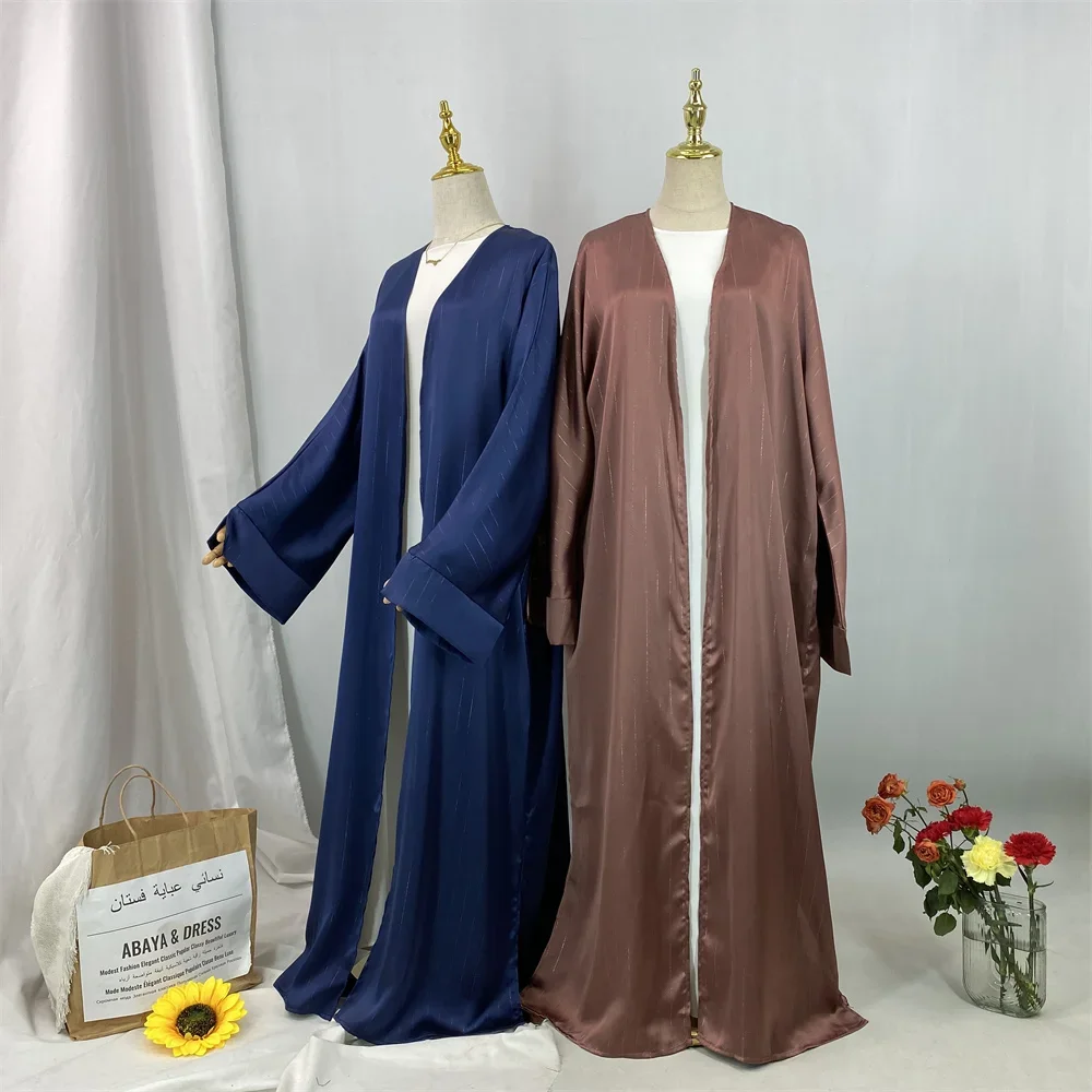 Eid Muslim Dress Women Satin Kimono Open Abayas Dubai Kaftan Ramadan Islam Clothing Robe Kebaya Turkey Jalabiya Caftan Marocain