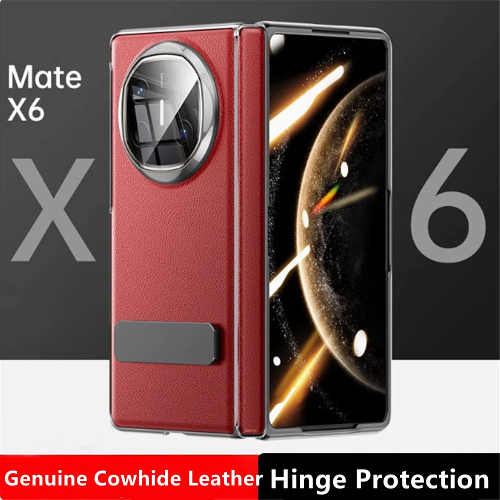 

Чехол из натуральной яловой кожи со стеклянной пленкой для Huawei Mate X6 X5 X3, защитный кронштейн на петлях, полное покрытие