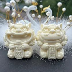 Cartoon Gathering Wealth Lion Animal Figurine Hand-carved Chinese mascot Home Room Car Office Feng Shui Gift Statue 2 PCS