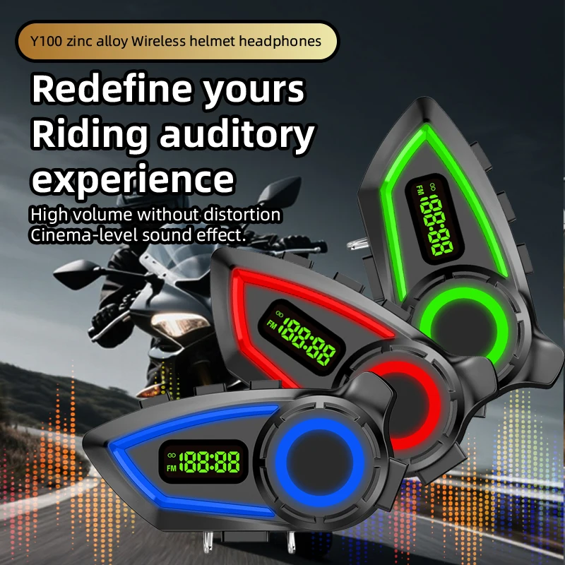 

KEBIDUMEI Y100 Motorcycle Bluetooth Headset with Clip Holder, Wireless Stereo Moto Helmet, Music Player, Handsfree Earphone