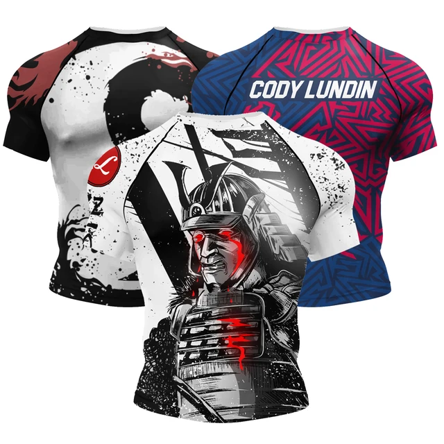 CODY LUNDIN Męskie koszulki kompresyjne z krótkim rękawem, sportowe, z warstwą bazową, jiu jitsu Bjj Rashguard kickboxing, koszulki fitness No Gi