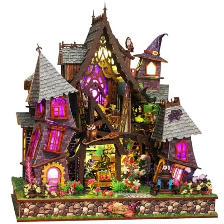 

Bookshelf decor: wooden 3D puzzle kit with music box, brown and cream, creative DIY miniature house for adults and family craft