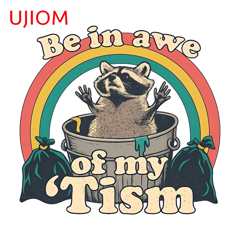 UJIOM Autocollant mural Castor Autisme Drôle « Be In Awe Of My 'Tism' » Meme Autiste Raton Laveur Décalque Vintage Célèbre dans le monde Tiki