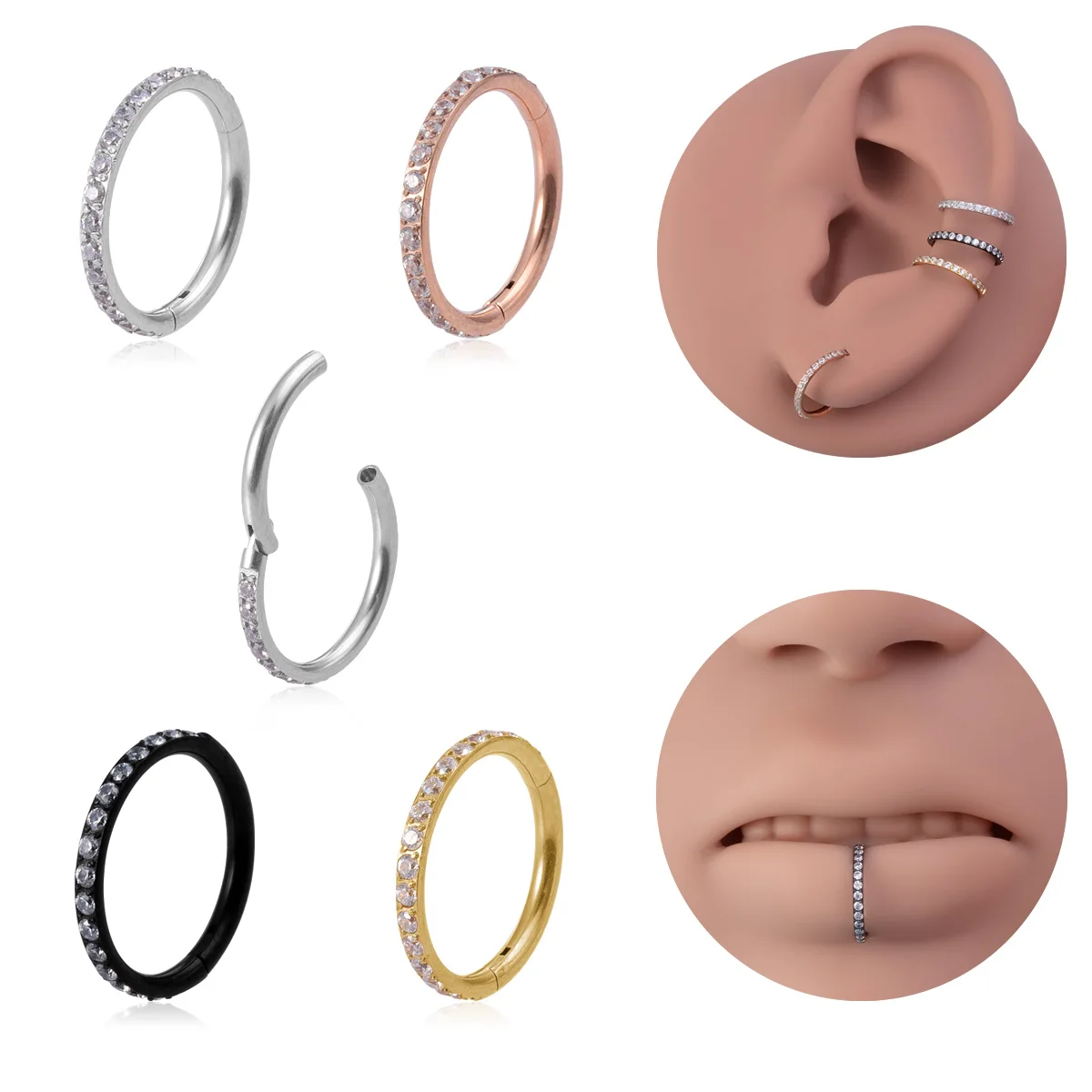 1pc Elegant Minimalist Hoop Lip Ring Hinged Segment Cartilage Tragus Piercing Earrings For Women Men 16G