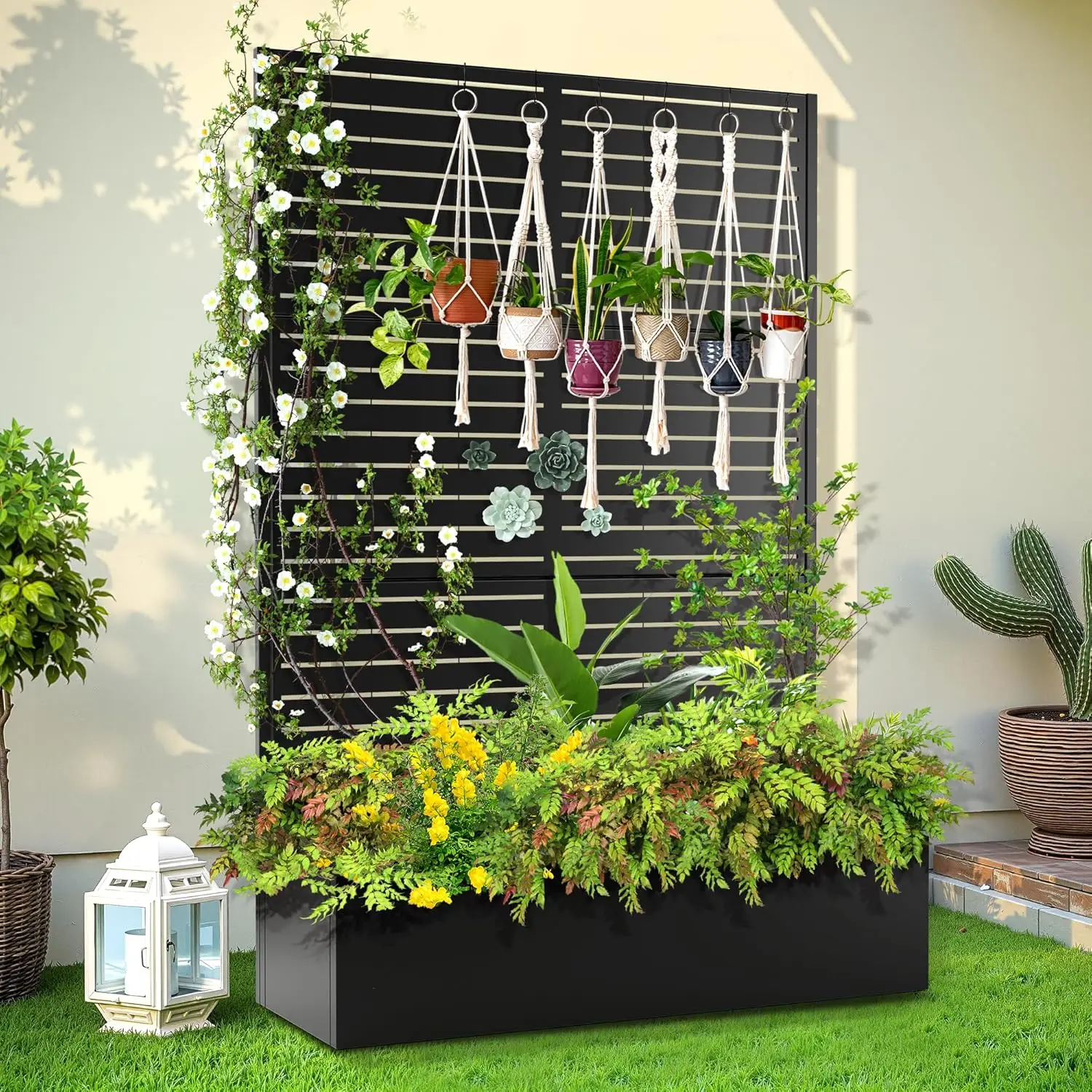 

Решетка для вьющихся растений на открытом воздухе, простая садовая кровать с дренажными отверстиями, дизайн экрана для конфиденциальности на открытом воздухе, высокие горшки для трав F