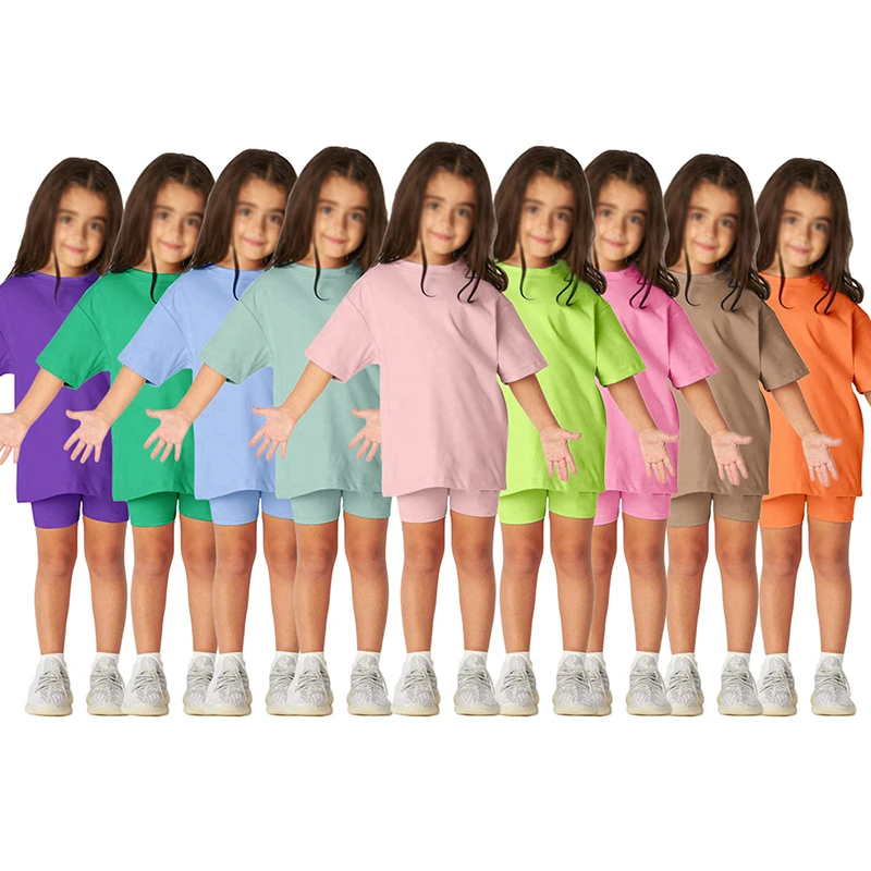 1-13years Baby Mädchen Kleidung Set Baumwolle T-shirt + Shorts Sportwear Legging 2 Stück Trainingsanzug Set Kinder Mädchen Kurzarm Yoga Hosen – Detail 2