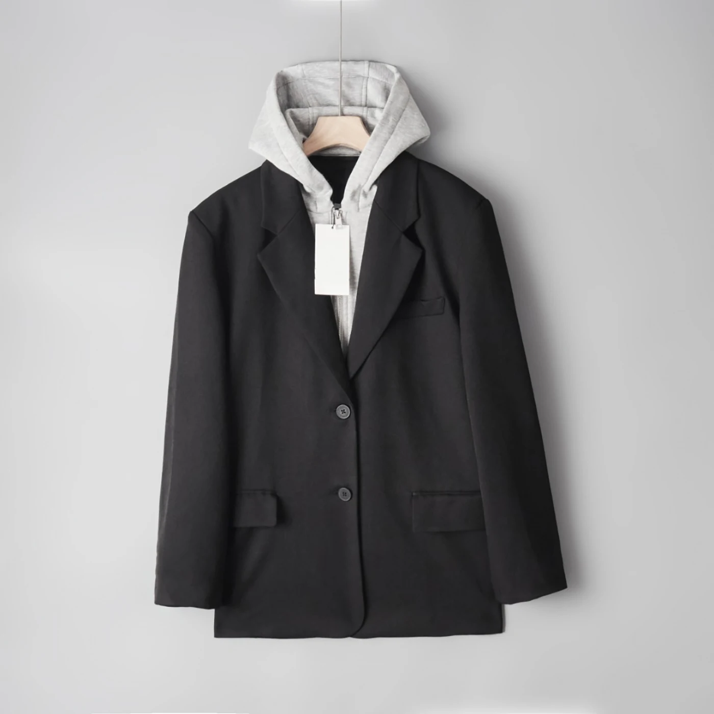 Abito casual a due bottoni 2025 Autunno lungo Sve da donna Altro tessuto Colletto piatto Berretto staccabile Set a due pezzi Casual Sle