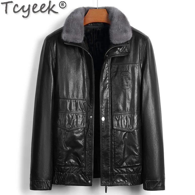 Tcyeek Genuine Leather Man Jackets Mink Fur Coat Men Winter Jacket Real Cowhide Coat Business Casual Mens Coats Куртка Мужская