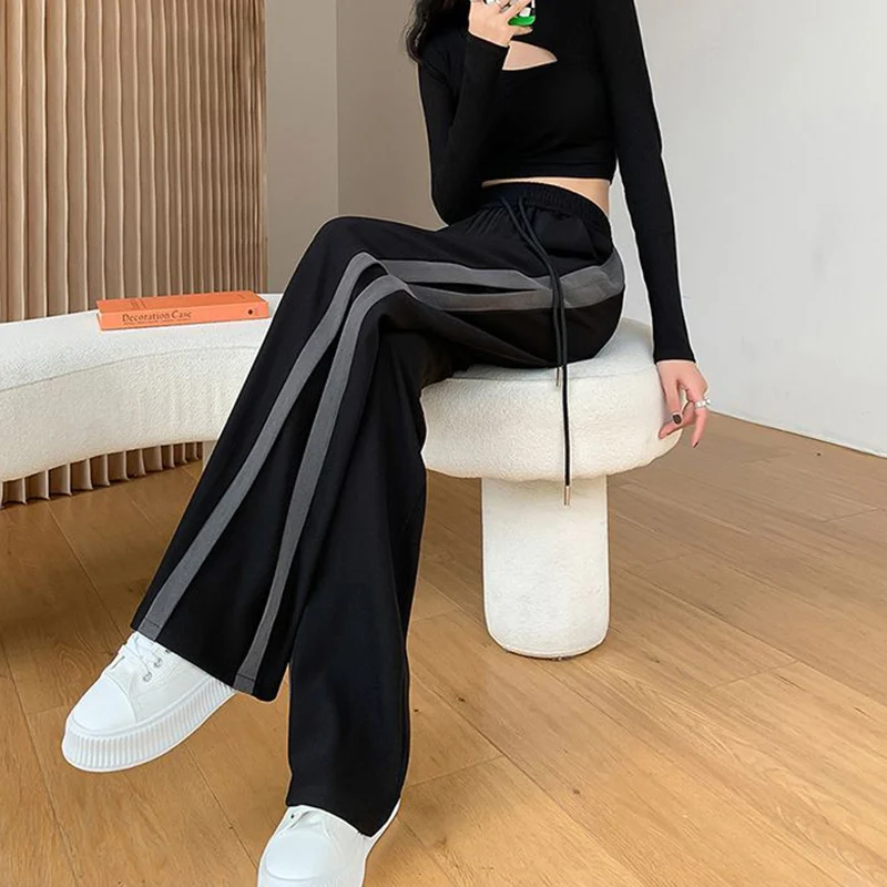 سيدة عالية الخصر جديد فضفاض سراويل تقليدية المرأة شيك المرقعة مستقيم الساق بنطلون بنات موضة مريحة بنطلون يومي