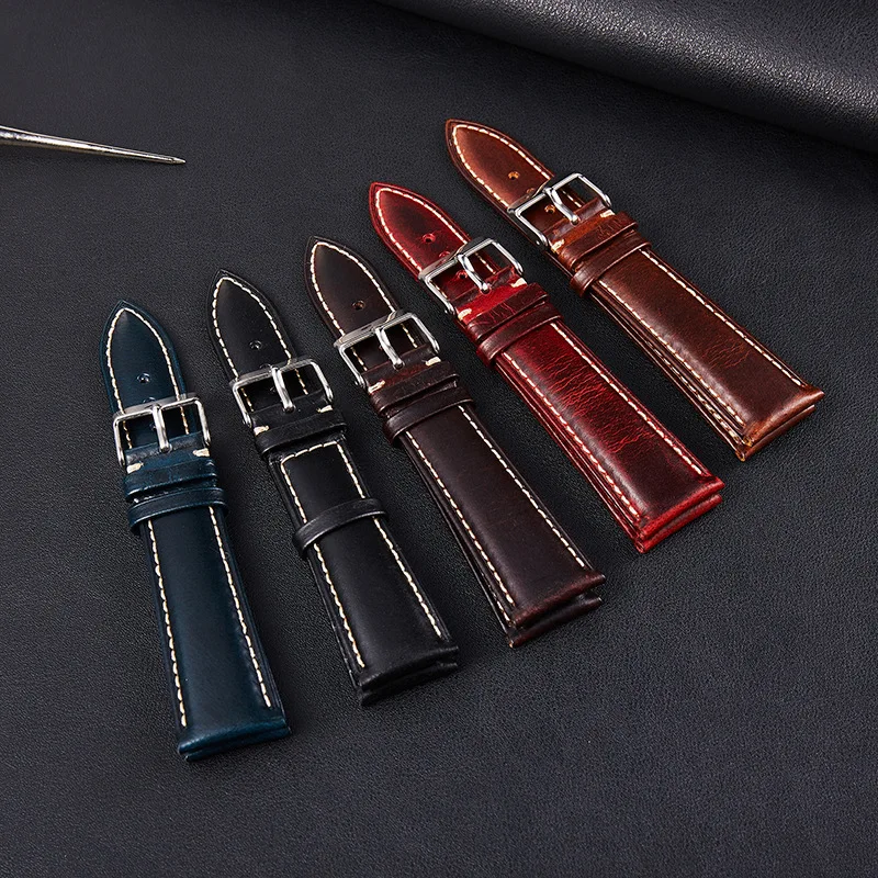 Soft Leather Watch Band Bracelet 20mm 22mm Replacement Wrist Straps Watchbands Red Black Brown Blue Bracelet Steel Pin Buckle