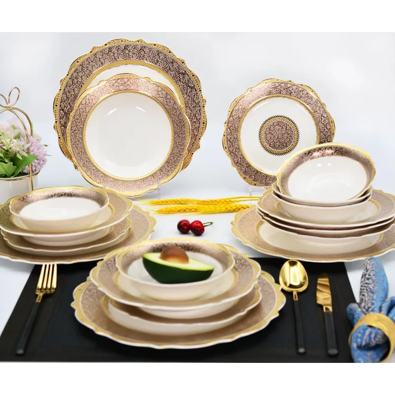 Royal Style Golden Luxury 98 Pcs Dinner Sets Bone China Dinner Set Dinnerware Sets