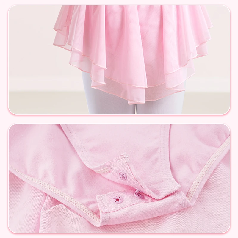 Girls Ballet Leotard with Skirt Short Sleeve Girls Cotton Dance Gymnastics Leotard Kids Ballerina Dance Dress 2 layers Sleeve