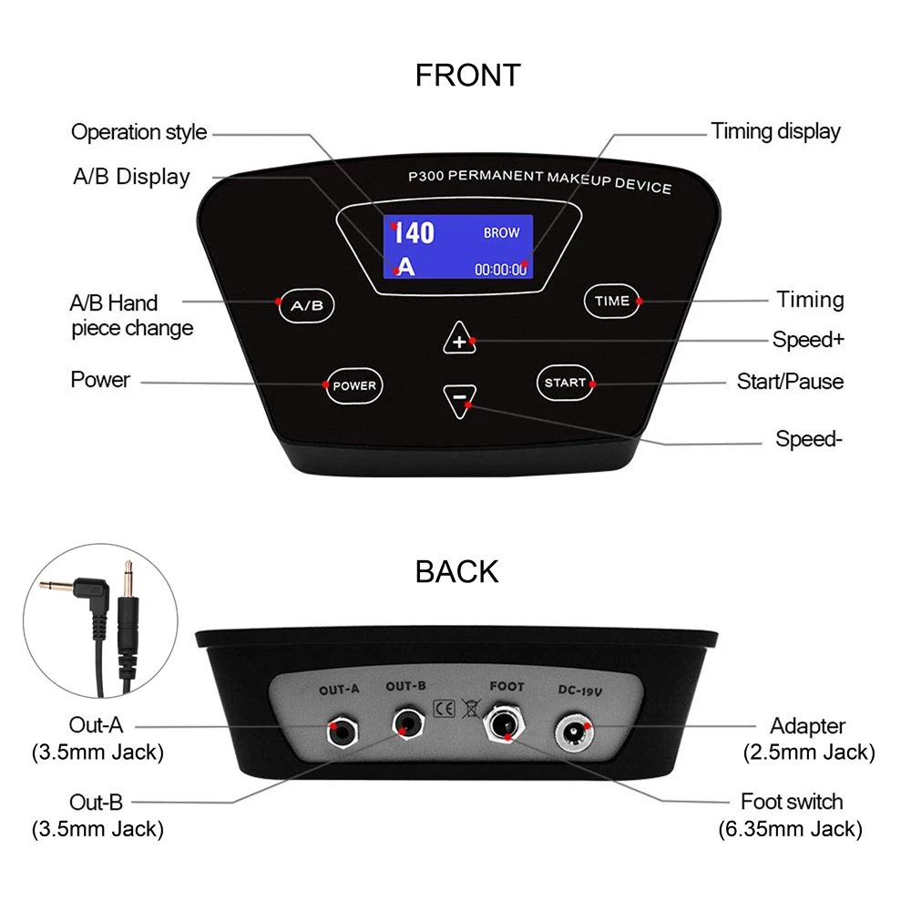 Professional P300 Permanent Makeup Tattoo Machine Kit 2 Heads Microblading Machine For Eyebrow Lip With Tattoo Cartridge Needles