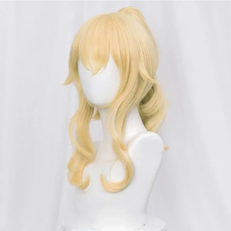 Genshin impacto jean cosplay peruca cosplay 40cm clipe loiro rabo de cavalo resistente ao calor peruca de cabelo sintético anime cosplay perucas peruca boné