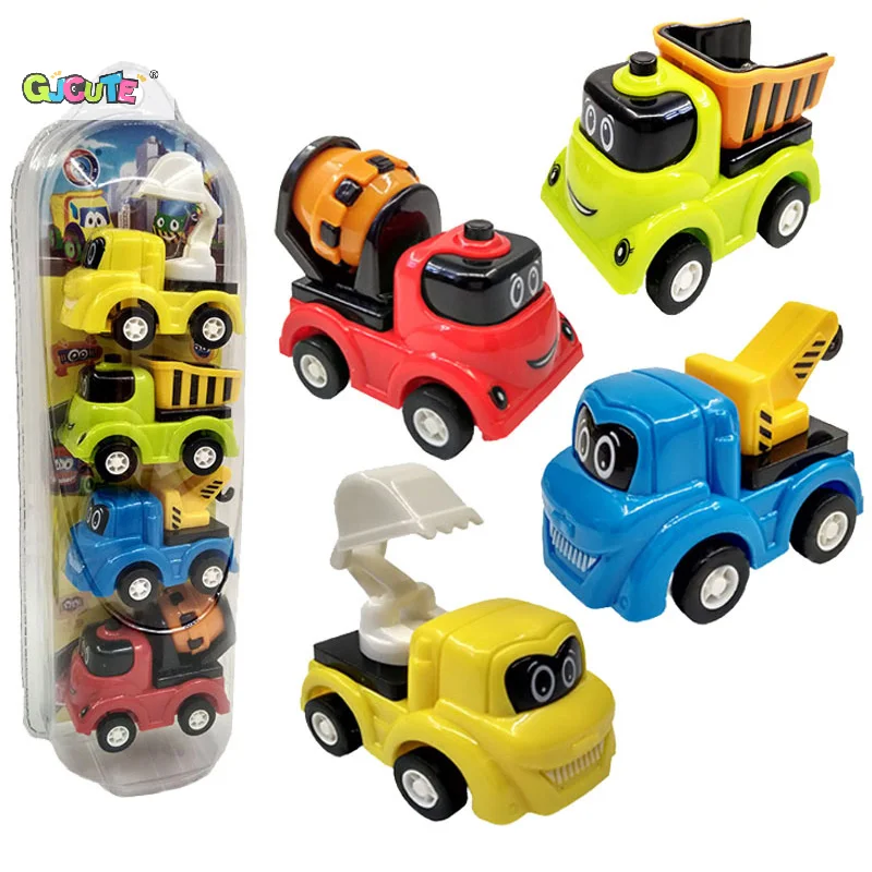 4 stks/set Mini Auto Model Speelgoed Simulatie Bouwvoertuig Cartoon Trek Auto Speelgoed Educatief Cadeau Voor Kinderen Jongens Meisjes