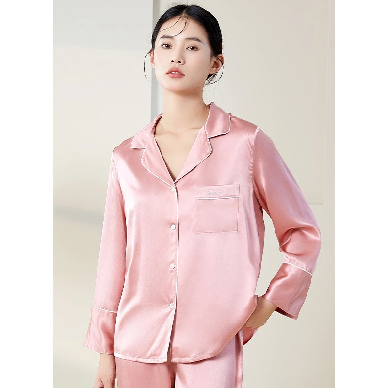 

Women's 100% Silk Pajama Set Soft Mulberry Silk Sleepwear Long Sleeve Top with Long Pants High-Quality Silk Fabric Sleepwear Set