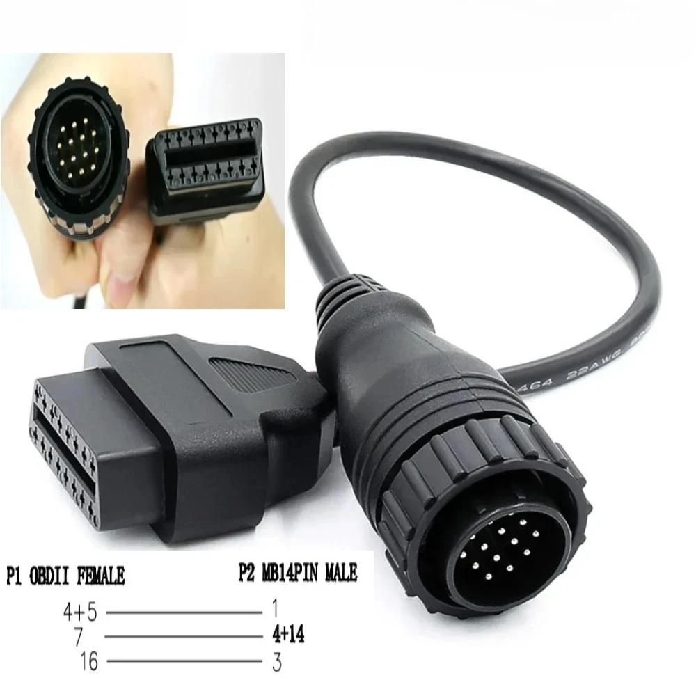 Adapter Cable OBD2 Scanner Circular Socket Suitable for Mercedes/Benz 14Pin To 16Pin Automatic Diagnostic Tool Connector