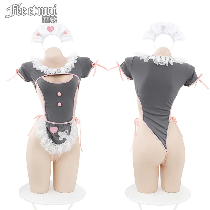 مثير الحلو خادمة تأثيري الزي للنساء Kawaii القهوة فتاة مثير زي الجوف خارج الملابس الداخلية اليابانية قطعة واحدة ارتداءها موحدة