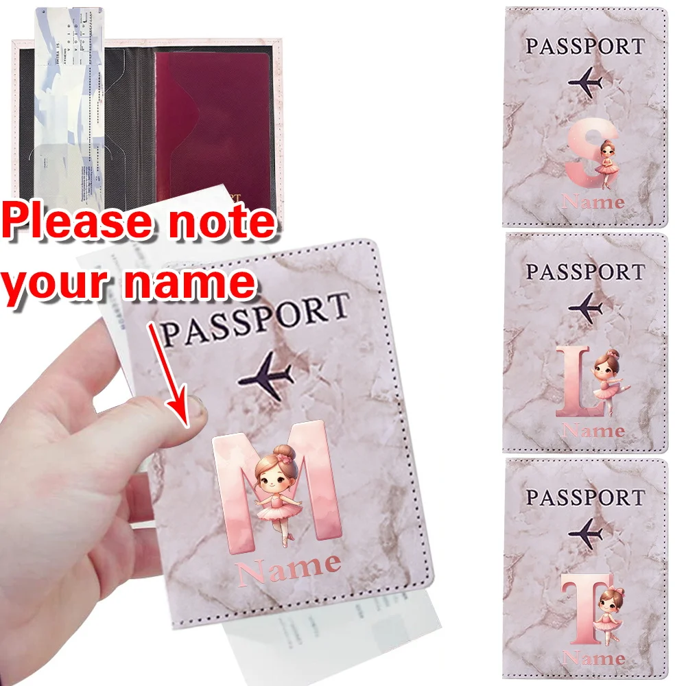Custom Free Name Passport Cover Travel Passport Holder Wallet Personalized Ballet Letter Printed Wedding Passports Organizer