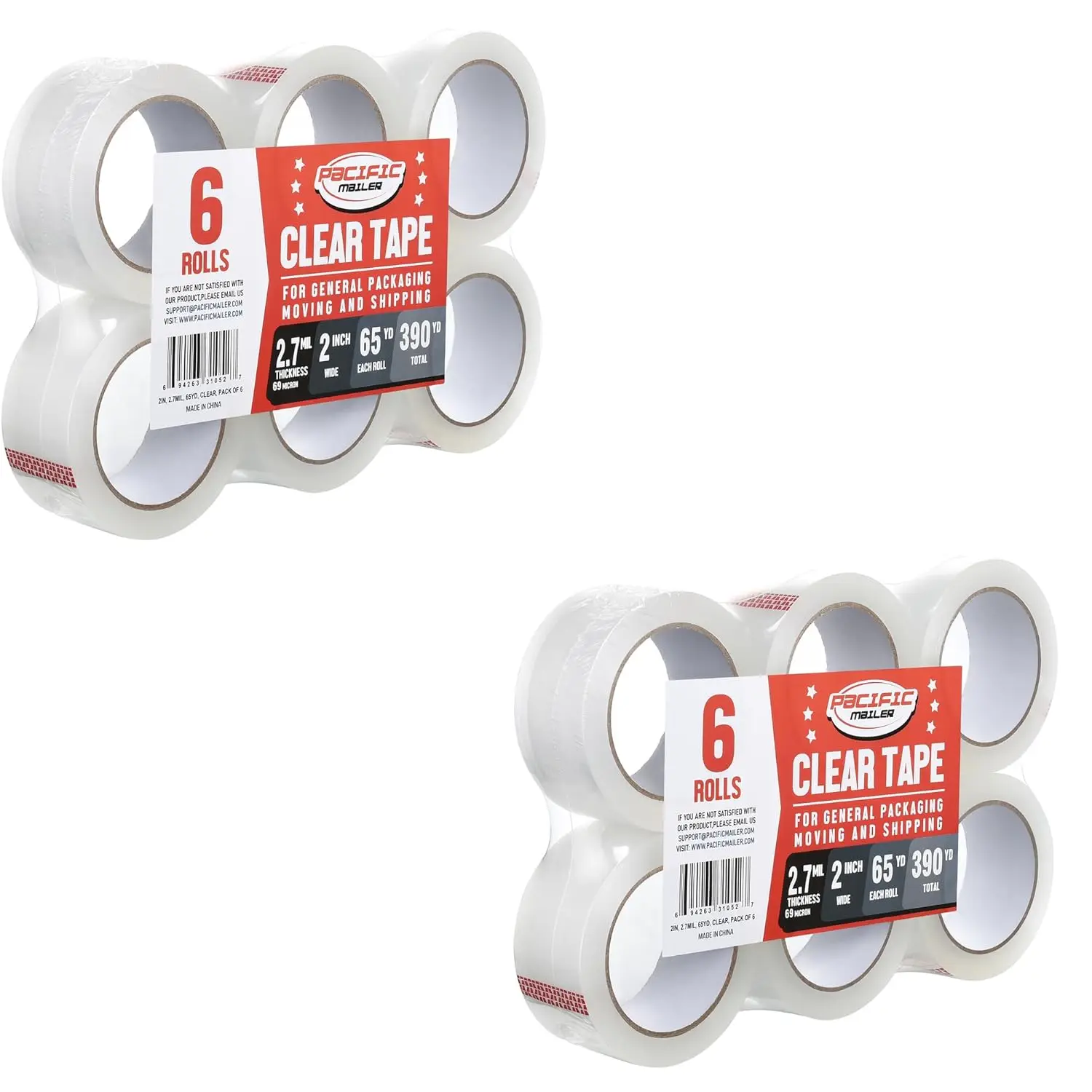 

Clear Packing Tape, Heavy Duty Packaging Carton Tape for Shipping Packaing Moving Sealing, 2 Inch Wide, 2.7mil Thickness