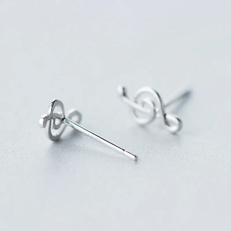 TrustDavis Real 925 Sterling Silver Earring Fashion Cute Tiny Music Notation Stud Earring For Women\'s Jewelry Girl Kid DS111