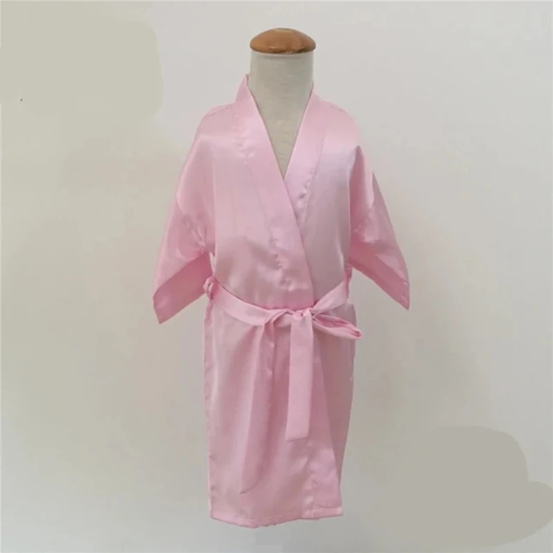 Retail Gold Glittering Flower Girl Silky Satin Kimono Robe Solid Color Kids Robes for Wedding Spa Party D71