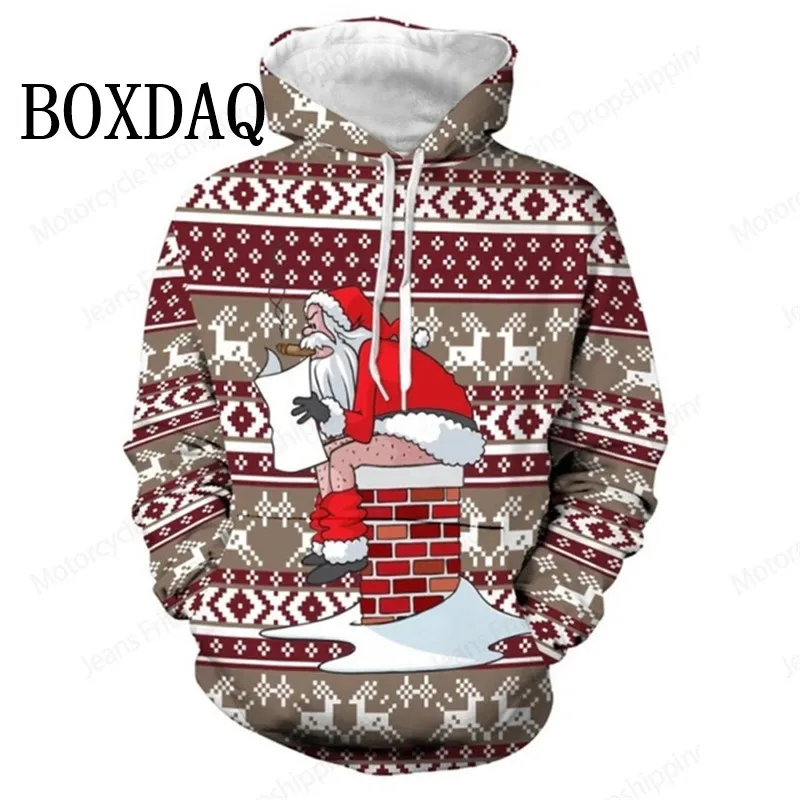 Cute Funny Santa Claus 3D Print Sweatshirt Winter Christmas Patter Hoodies Women Fashion Casual Hooded Women Christmas Party Top