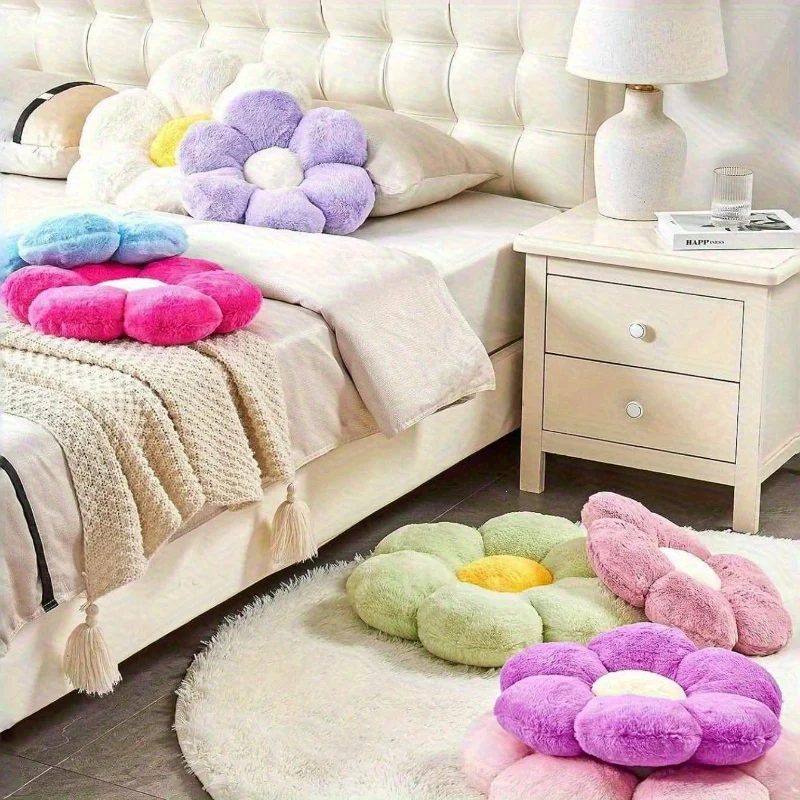 Soft Floral Plush Pillow Charming Decorative Flower Shaped Cushion Living Room or Bedroom Cozy Room Accessory Polyester Fiber