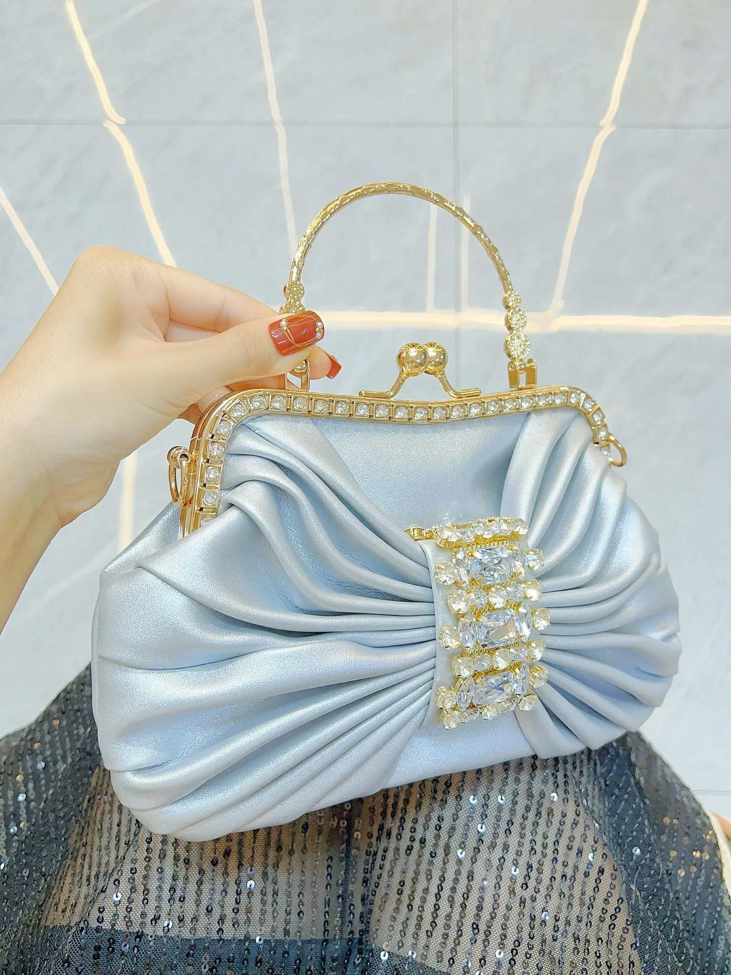 Fairy Shining Handmade Diamond Set Banquet Kelly Bag Bow Banquet Bag Single Shoulder Crossbody Bag