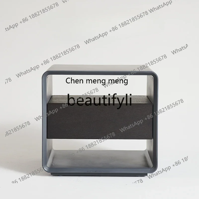 

N178 G Italian minimalist smoky bedside table solid wood desiner bedroom locker