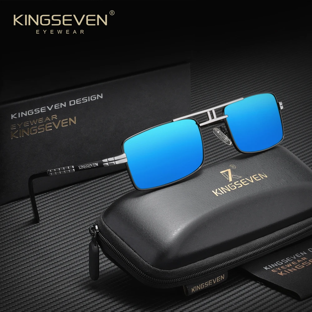 KINGSEVEN العلامة التجارية موضة الاستقطاب UV400 نظارات واقية النظارات الشمسية الصيد مستطيل الرجال النساء القيادة سبيكة النظارات في الهواء الطلق