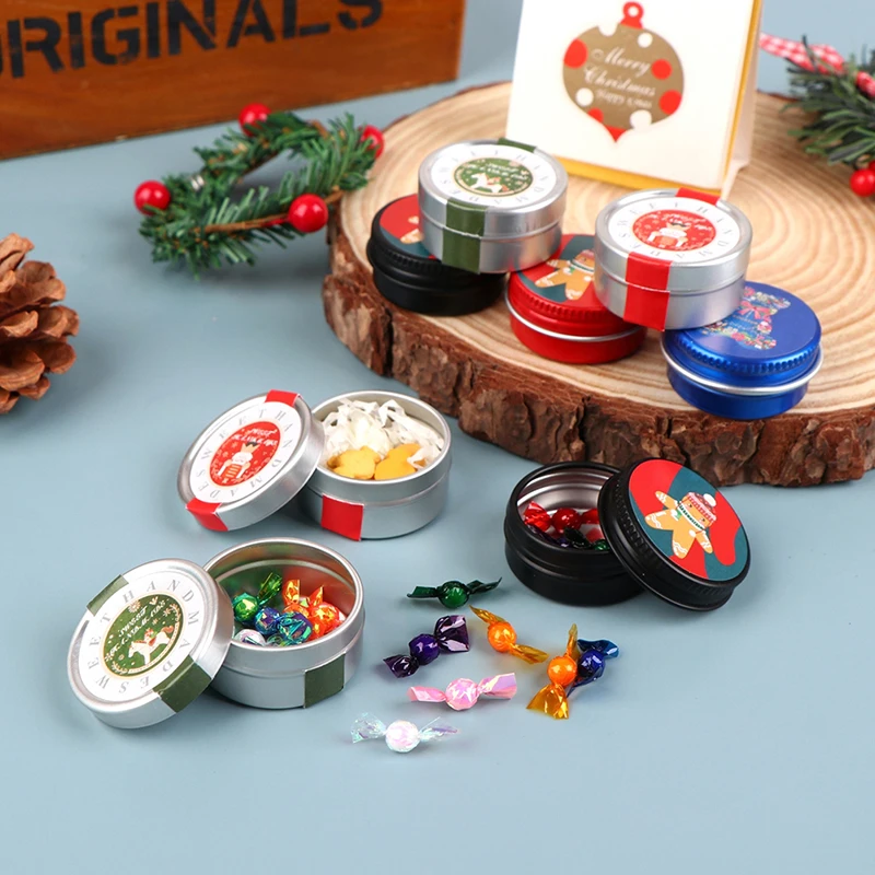 1Set 1:12 Dollhouse Miniature Christmas Cookies Biscuit Candy Gift Box Tin Box Model Home Living Scene Decor Toy