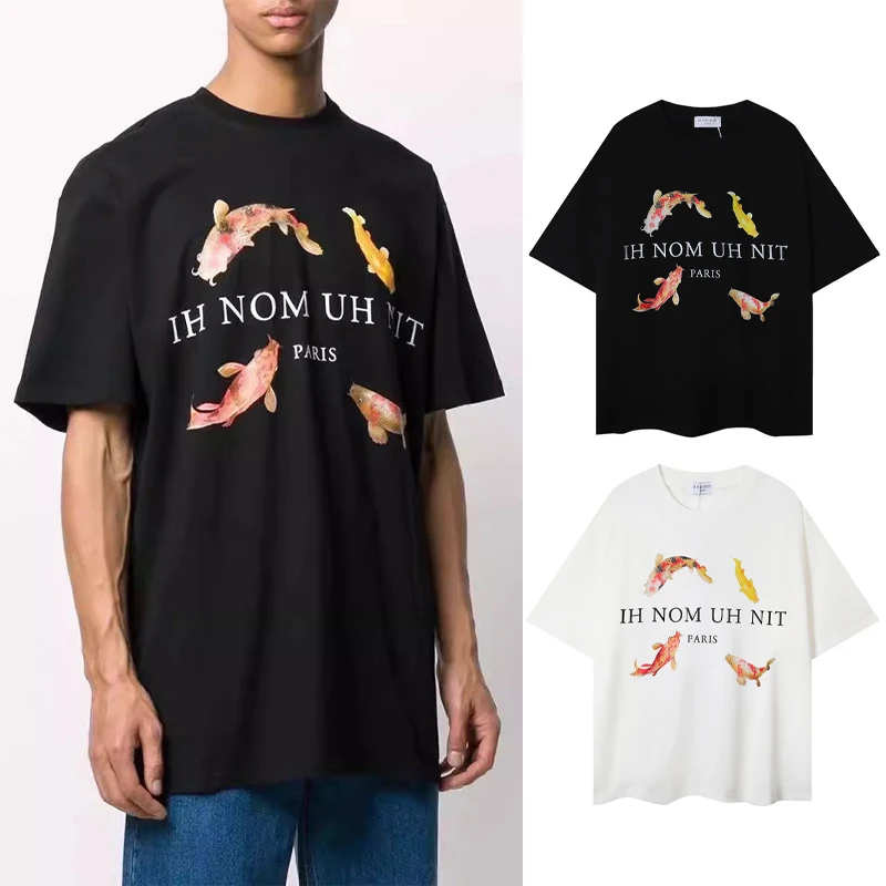 

New IH NOM UH NIT T Shirts Men Woman High Quality Koi Carp Letter Printing Cotton Oversized Casual Lovers T Shirt