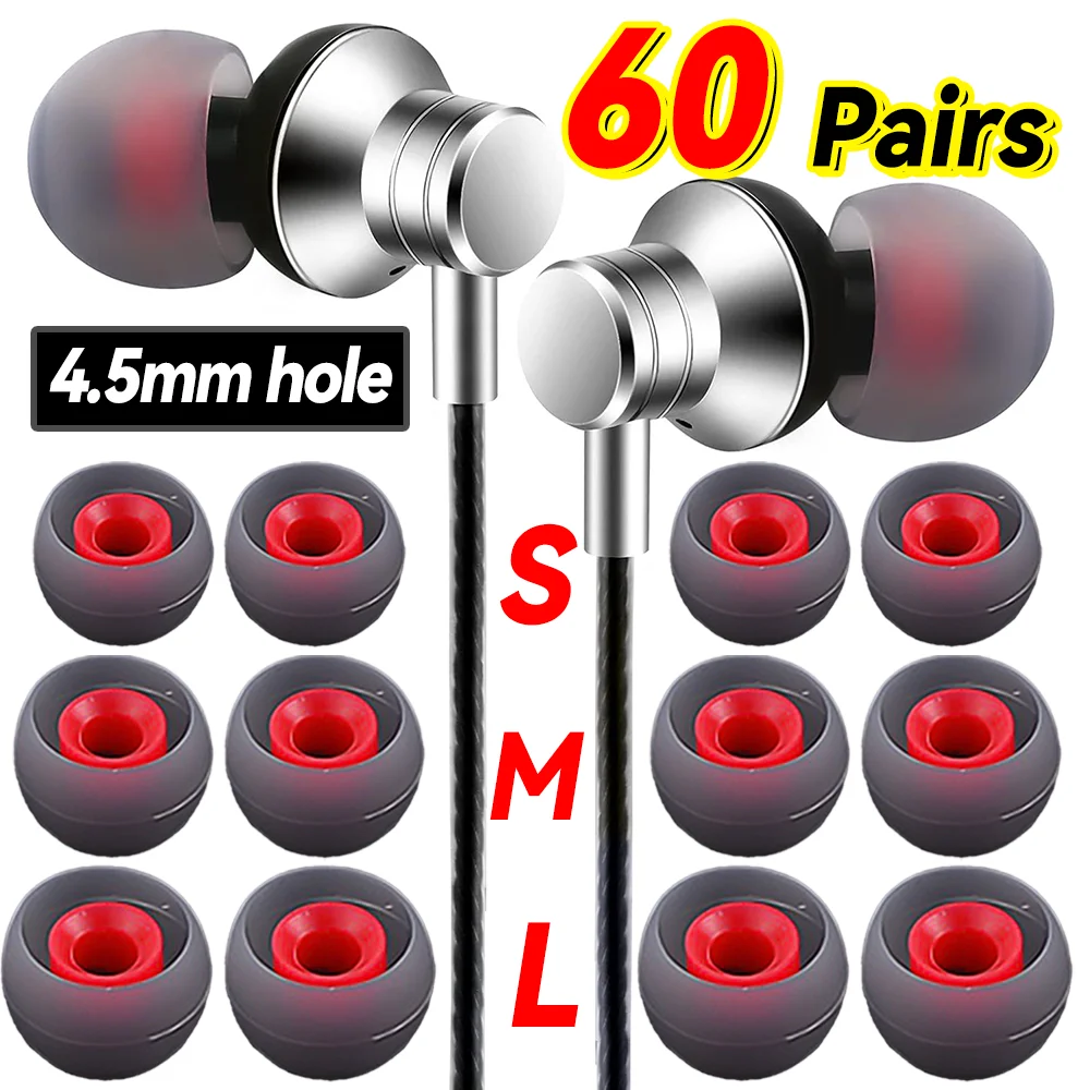 1/60 Paar Silikon-In-Ear-Kopfhörer-Abdeckungen, universelle Ohrhörer, Gummikappen, Ohrpolster, Kissenspitzen für Kopfhörer-Ohrstöpsel mit 4,5 mm Düse