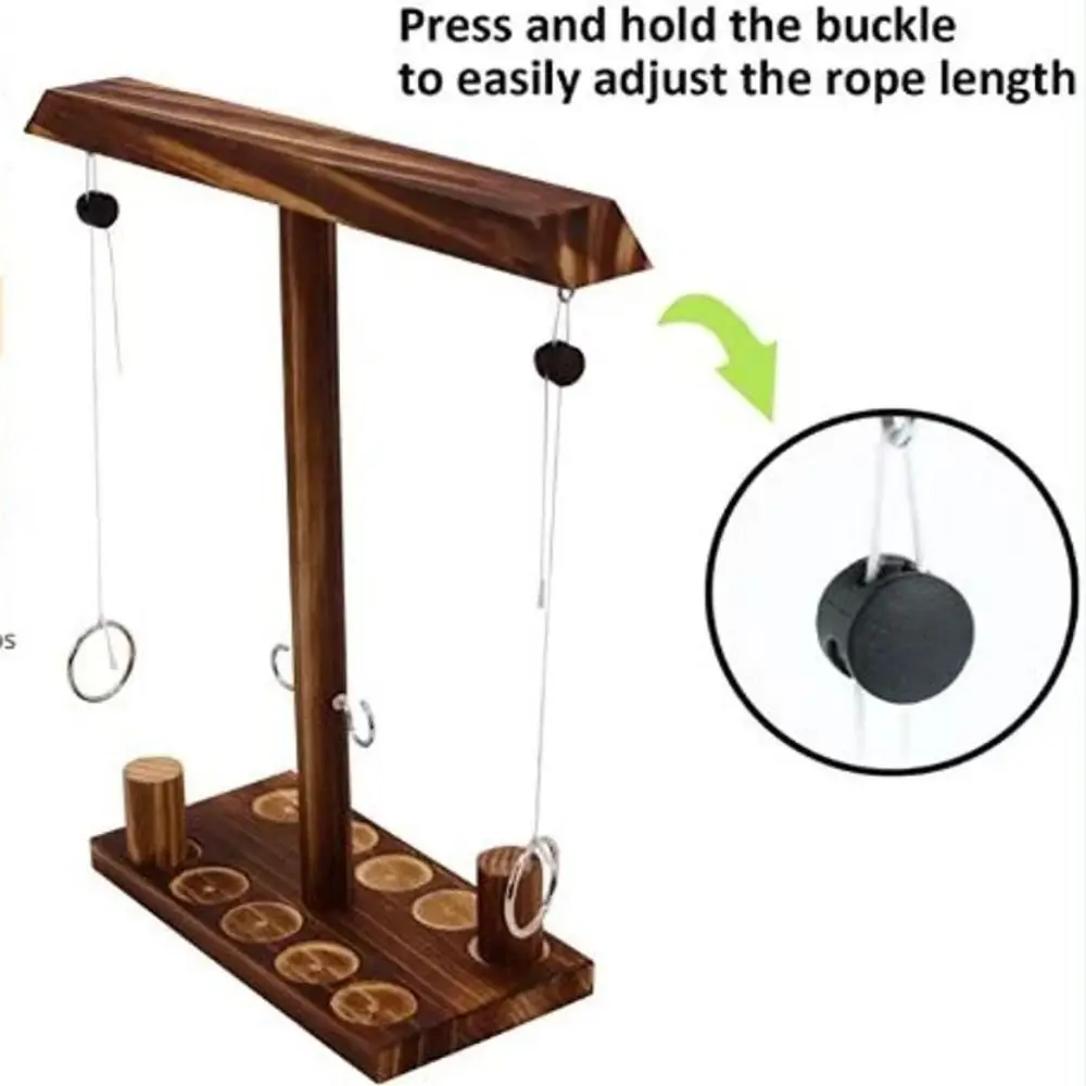 

Battle Wooden Ring Toss Game Handheld Adjustable String Hook and Ring Game Set Handmade Durable Table Top Games Bar