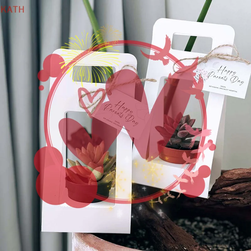 Double Sided Water Proof Kraft Paper Portable Flower Basket Bouquet Handle Carton Creative Bouquet Holiday Gift Wrapping Box
