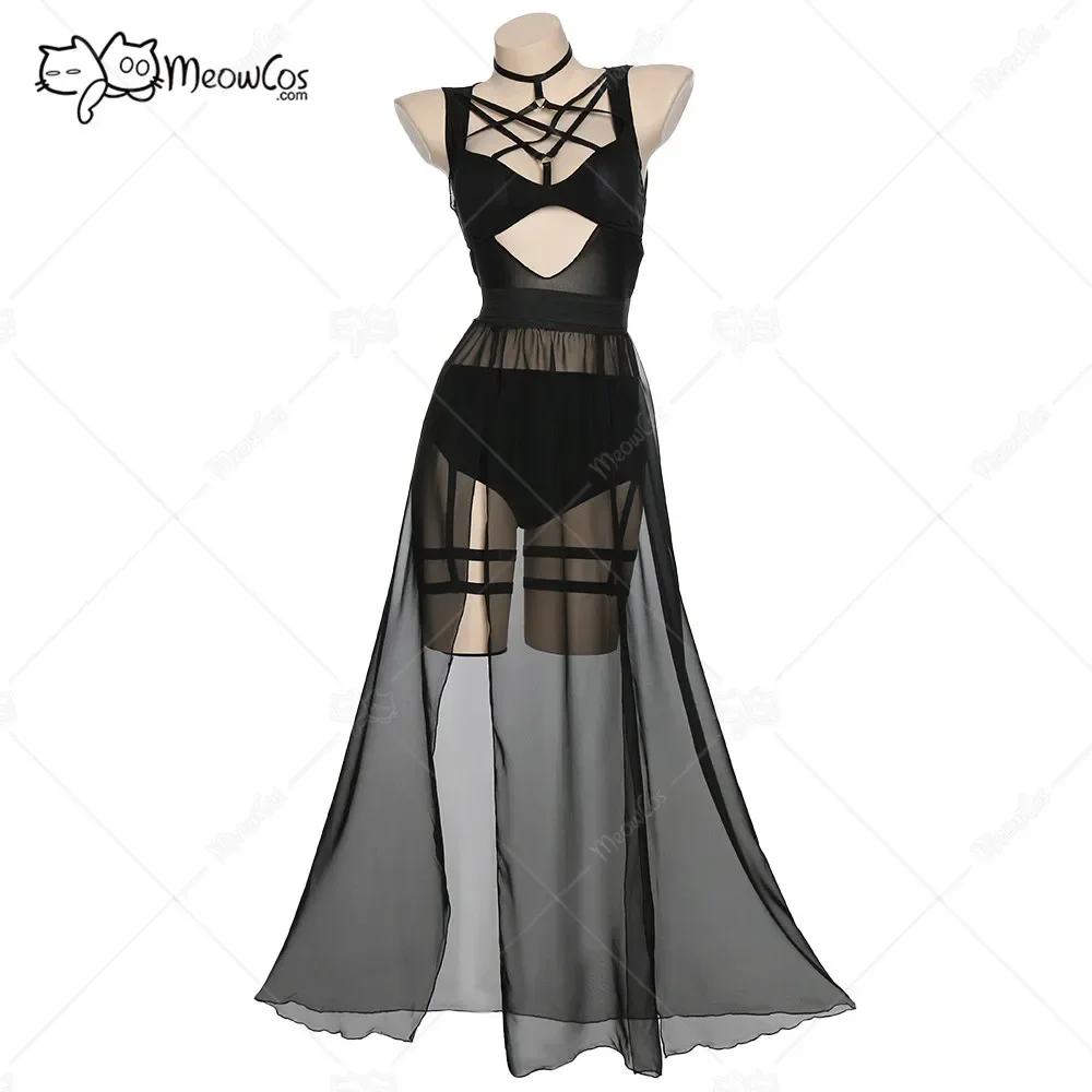 

Meowcos Women Gothic Dress Set Vintage Top and Short with Chiffon Skirt