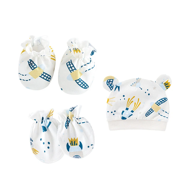 Newborn Baby Hat Gloves Sock Sets For Boys Girls Soft Pure Cotton Head-wear Infant Nightcap 3 Pieces Set 0-6M