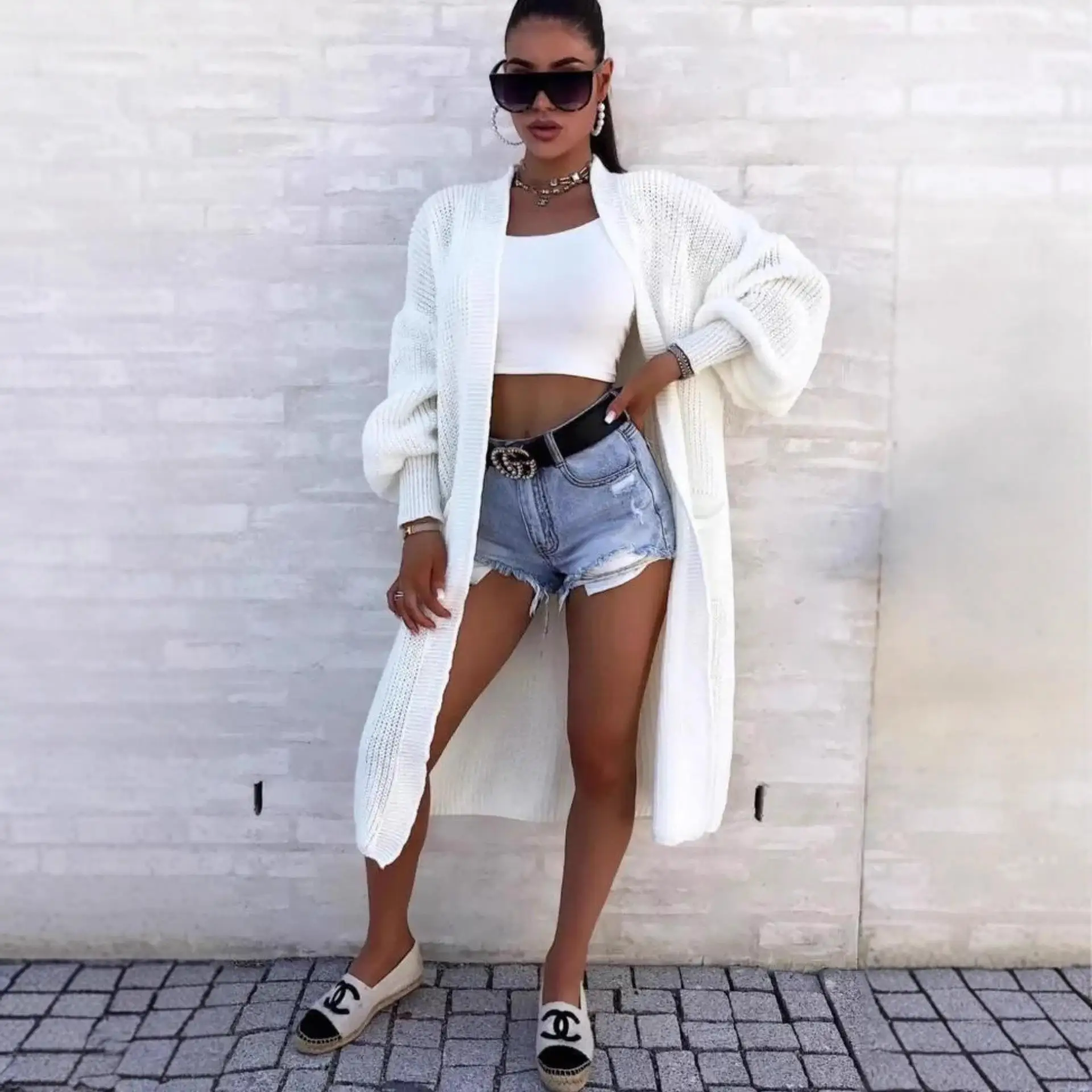 

Модный длинный однотонный женский вязаный кардиган-пальто с вышивкой, свободного кроя, больших размеров, повседневная зимняя верхняя одежда