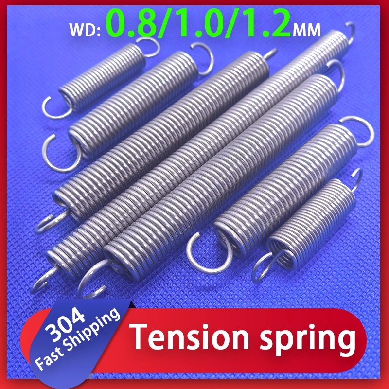 Wire Diameter 0.8mm 1.0mm 1.2mm Stainless Steel Open Hook Tension Spring Hook Extension Spring Draught Spring 2Pcs