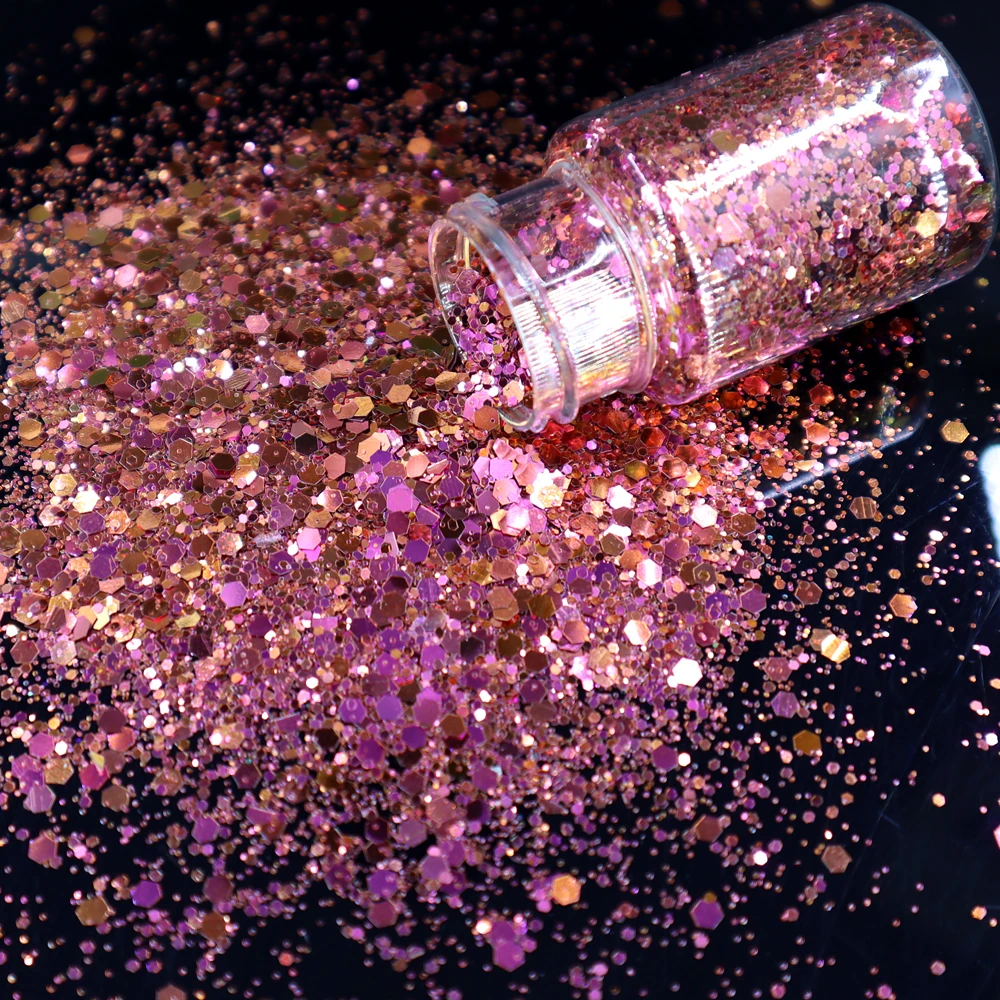 1BottleX30ml Chameleon Powder for Nail Art Chunky Holographic Mix-Size Chameleon Glitter Shiny Manicure Sequins Accessories