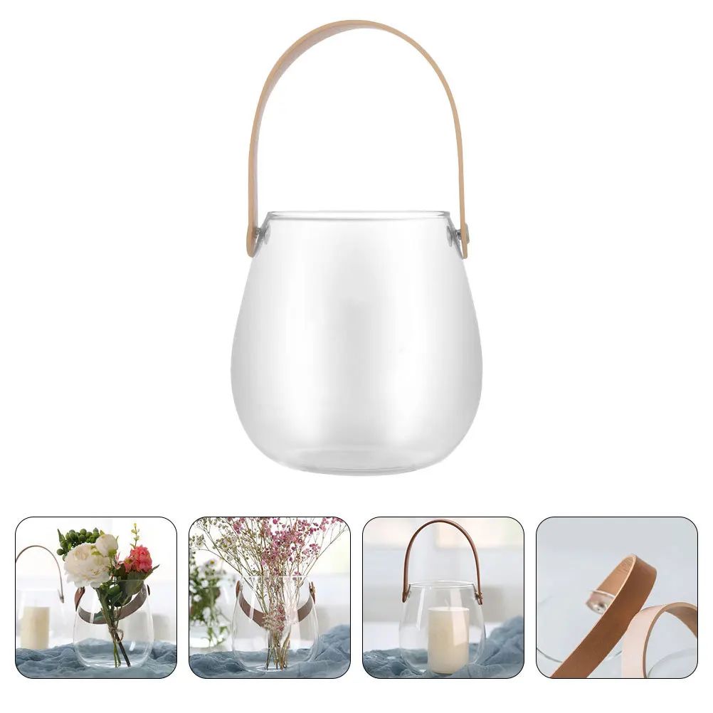 

Nordic Style PU Glass Flower Vase Handle Perfect Home Decor Floral Arrangement Container Desktop Vase Flower Holder
