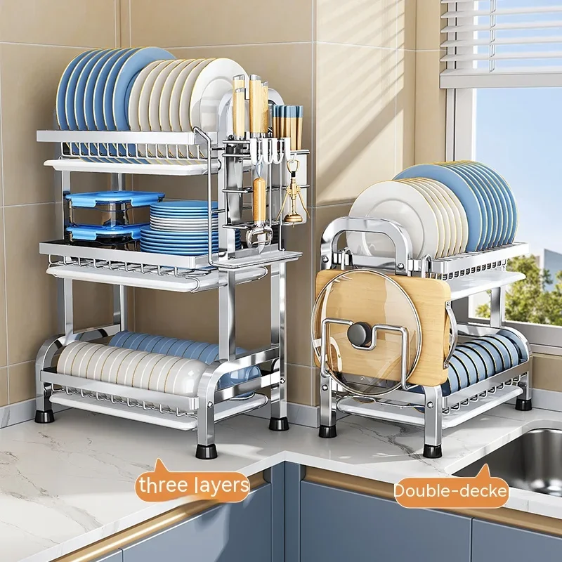 

CANBOUN Dish Drying Rack Kitchen Storage Shelf Dish Drain Board Countertop Dinnerware Organizer Kitchen Organizer Drainer 2-Tier